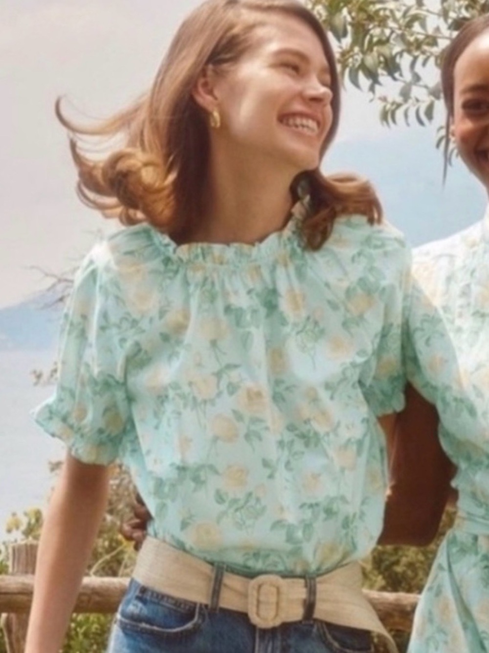 Hill House The Kit Top SMALL Blue Roses Floral Coquette Workwear